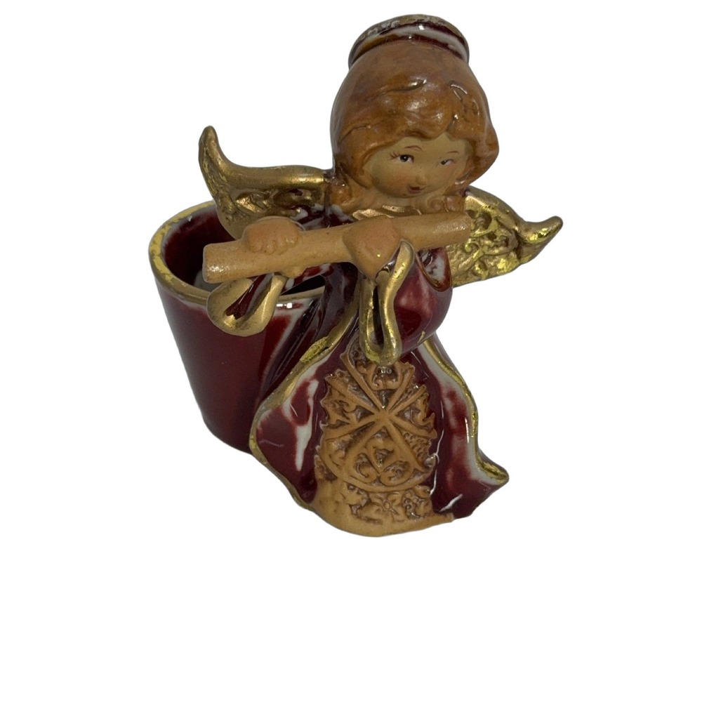 Small Ceramic Angel Candle Holder Glossy Floral Christmas Mini Candle Figurine